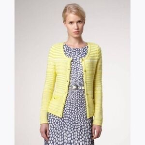 Trina Turk Knit Cardi Sweater Ashbridge Yellow & White Striped Knitted Cardigan